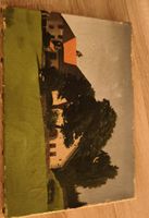 Peinture ancienne paysage maison et arbre usagé
