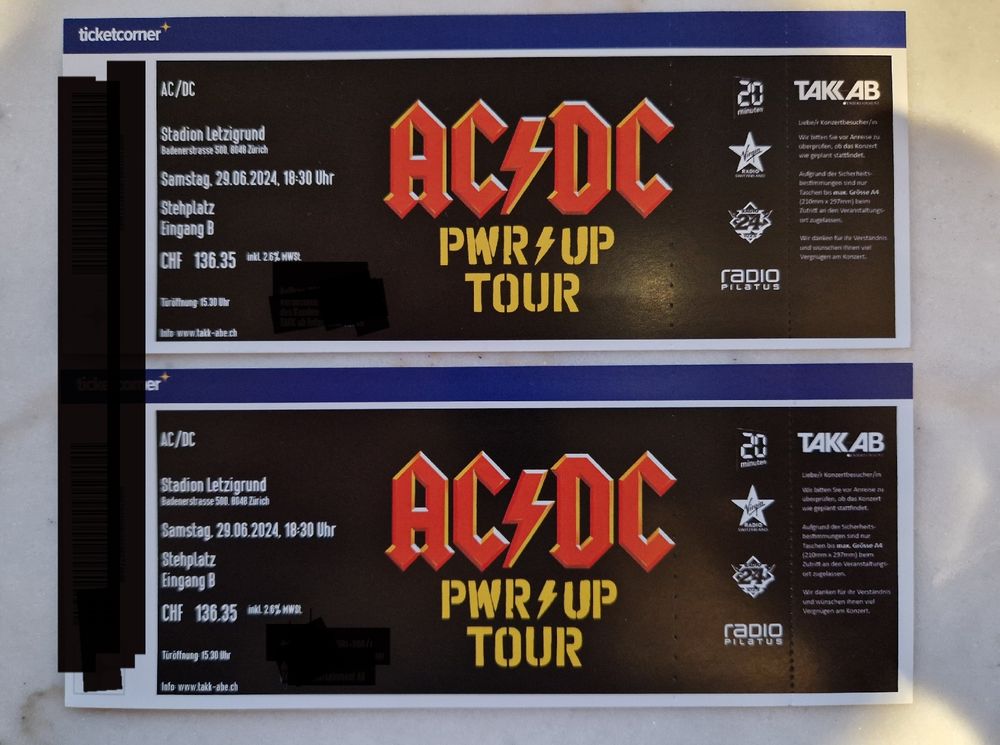 AC/DC TICKETS (Neu und originalverpackt) in Stans für CHF 675 – mit ...