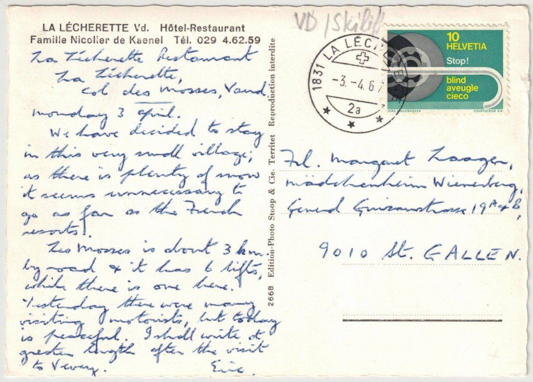 Cartes postales: Col des Mosses - Restaurant + Skilift Lécherette – D'occasion à Binningen par Mountainrider 1