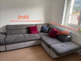 Canapé d'angle gris 2m65 x 2m05 bon état