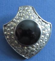 Vintage Silber Brosche/Anhänger Markasiten mit Onyx