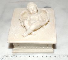 ANTIKE DECKEL-SCHATULLE "ANGEL" BEIN HANDMADE 382 GRAMM