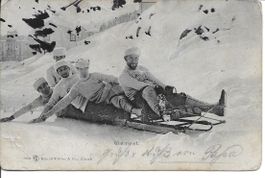 Alte AK Wintersport um 1900 – Fünferbob / Schlitten
