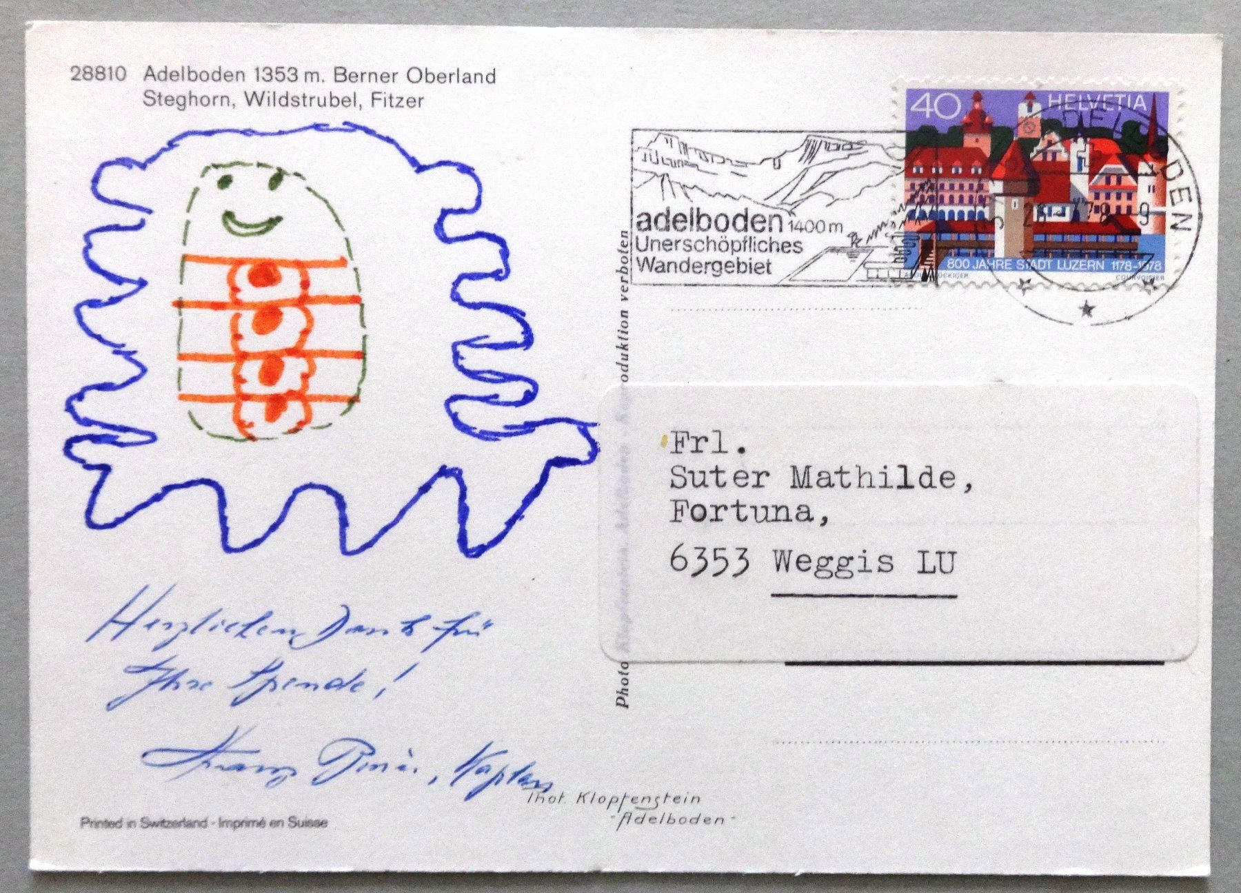 Cartoline postali: Adelboden 1353 m, B.O. – Usato da Fétigny venduto da Billy2miny 1