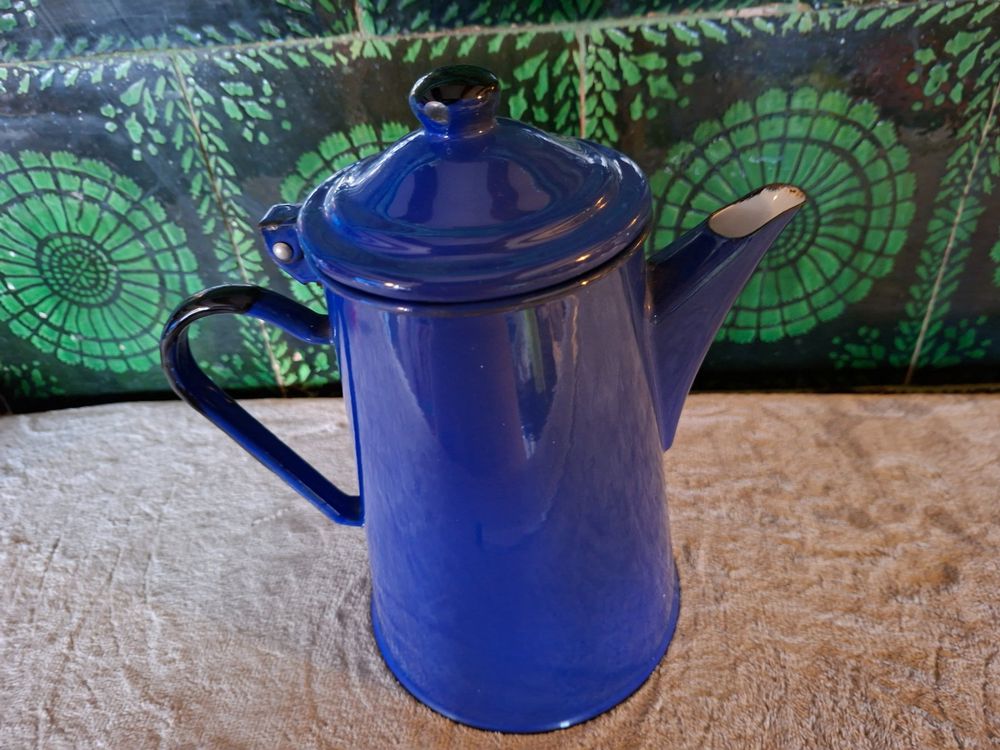 Blaue Vintage Kaffeekanne aus Email für Sammler (Gebraucht) in