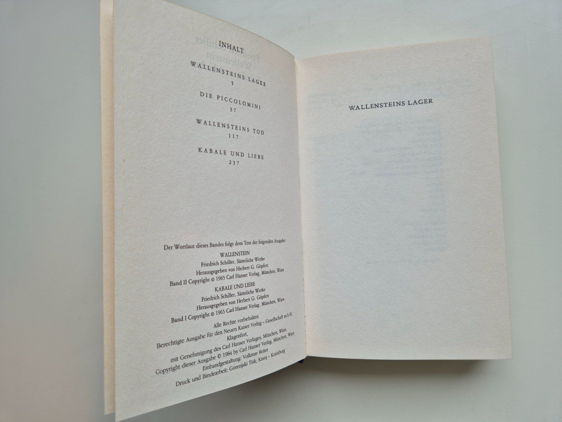 Libri: Friedrich Schiller  -    Wallenstein     Kabale und Liebe – Usato da Niederweningen venduto da Obson 2