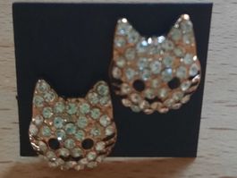 Katzen-Ohrstecker mit Strass-Steinchen