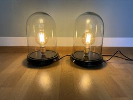 Tischleuchten mit Glashaube 2er Set schwarzer Sockel