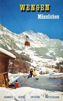 Vintage Wengen Männlichen Ski Plakat Winter Sport 1958