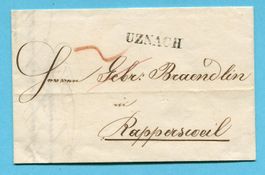 Faltbrief von Uznach nach Rappersweil 1838