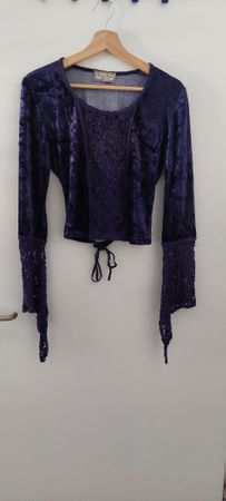 Damen Langarmshirt Samt Spitze lila Grösse S gebraucht