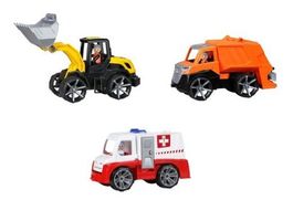 3 Fahrzeuge Bagger, Mühlwagen, Sanität, je 35cm, Lena, neu
