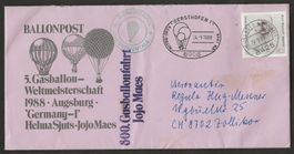 Ballon 1988 Deutschland Gersthofen Neustadt Luftpost Inhalt