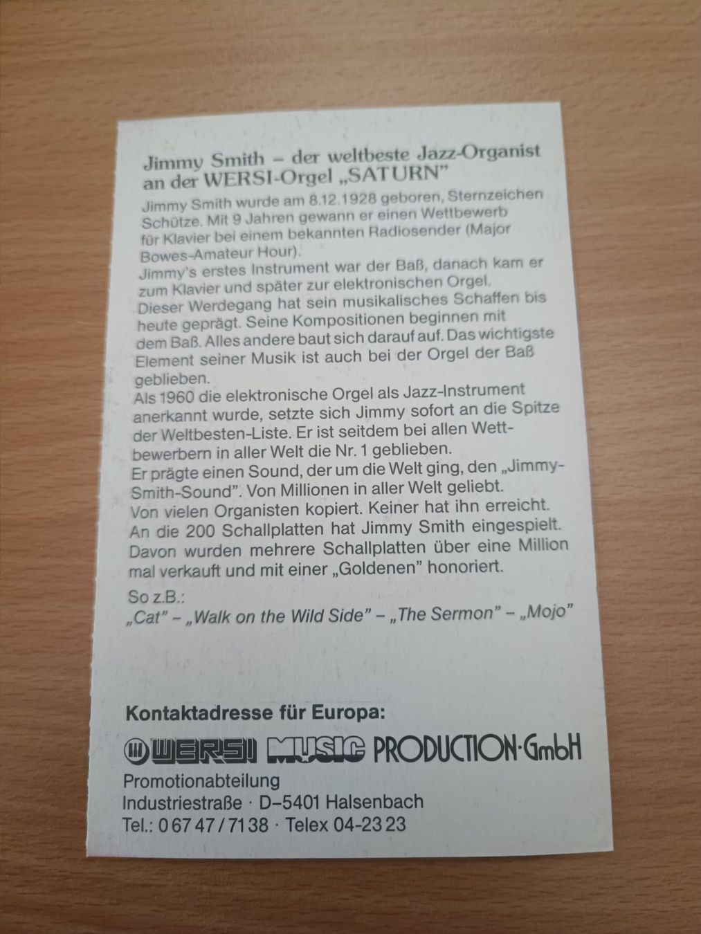 Autografi: Jimmy Smith - handsigniert - Jazz-Legende – Usato da Menziken venduto da Artographs 1