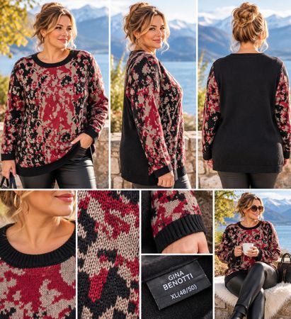 Damen Strickpullover XL 48 50 Jacquard 700 Herbst Winter 