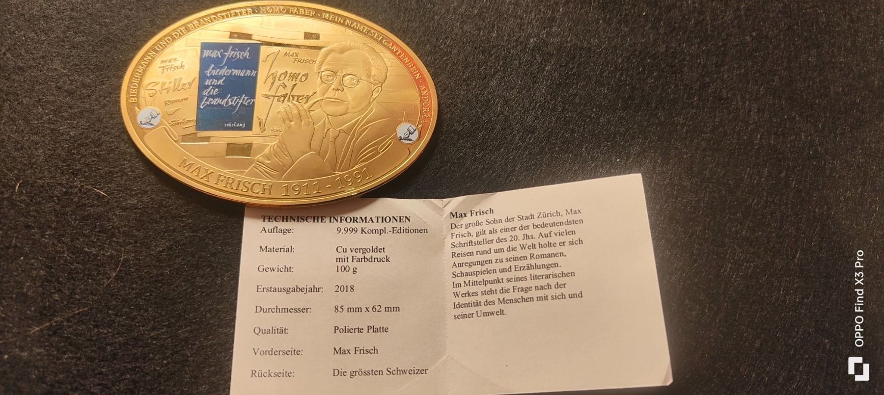 Medaglie: Max Frisch Goldprägung – Usato da eglisau venduto da szakal