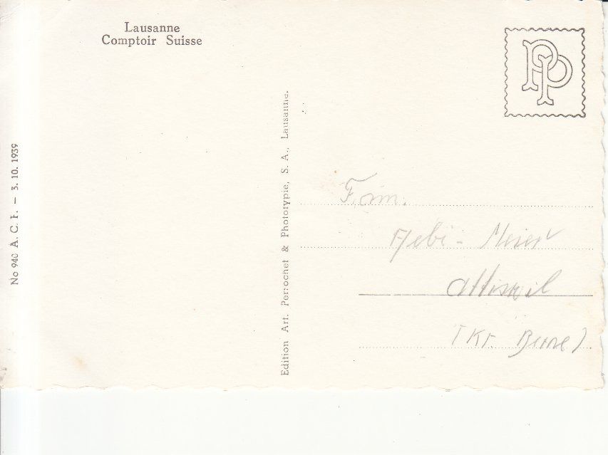 Cartoline postali: Lausanne Comptoire Suisse, ca. 1945 – Usato da Bürglen TG venduto da StampGraf 1