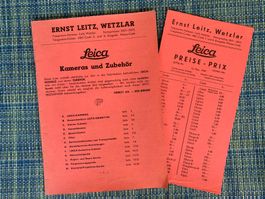 Antike Broschüre Leica mit Preisliste von 1949