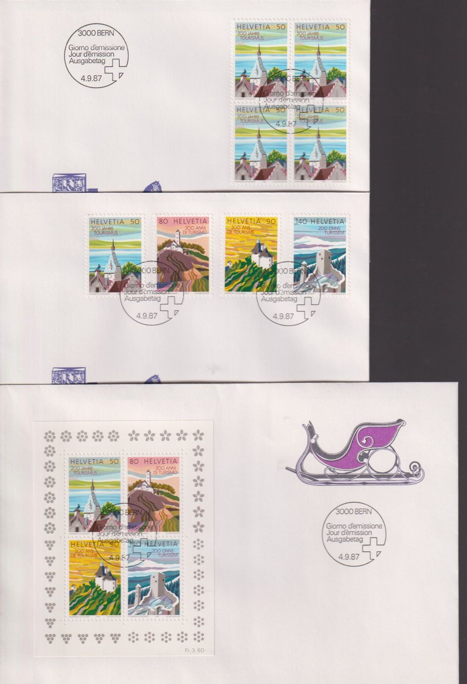 Tutti i francobolli: 6 versch. FDC. 200 J. Tourismus Einzelm. & 4-er-Blocks. – Nuovo (secondo la descrizione) da Koblenz venduto da Boerse6