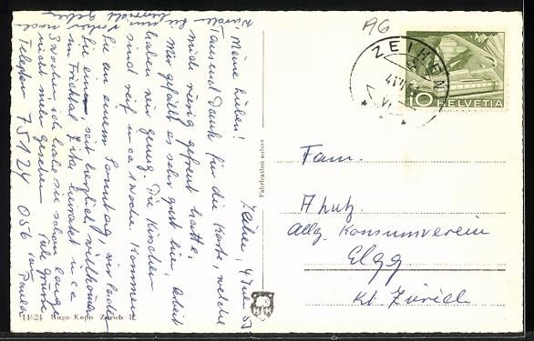 Ansichtskarten: Zeihen /Aarg., Teilansicht mit Turmuhr – Gebraucht aus Berlin von bartko-reher 1