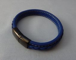 Lederarmband, blau, geflochten, mit Magnetverschluss, 22,5cm