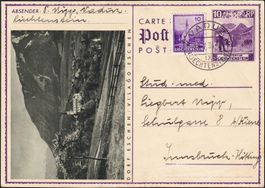 1936: LIE GS-Bildpostkarte Eschen + Zusatzfr. LBK-Nr. 127