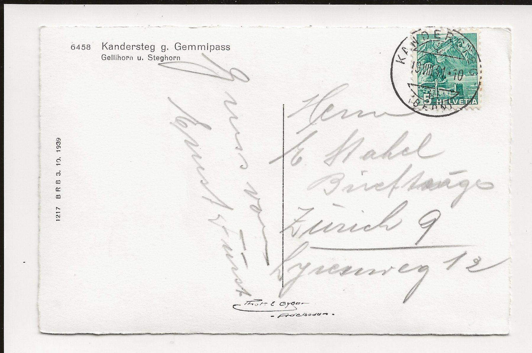 Ansichtskarten: AK 1941 Kandersteg g. Gemmipass – Gebraucht aus Greifensee von 315WDO 1