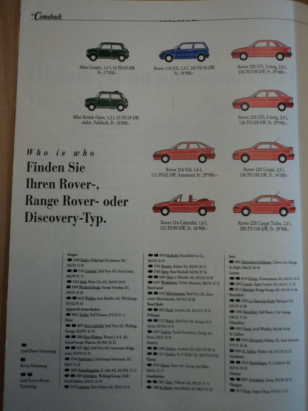 Rover Dokumente: Prospekt Rover Gesamtprogramm 1993 mit Mini, Discovery usw. – Gebraucht aus Schwarzenburg von modelCARama 8
