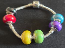 Bracelet fantaisie Argenté avec perles Multicolores style ☆☆