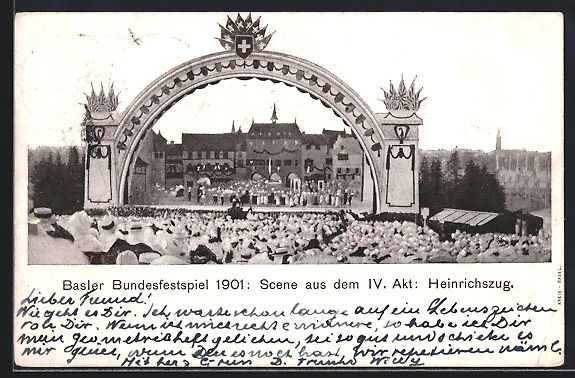 Cartoline postali: Basel, Basler Bundesfestspiel 1901, Scen – Usato da Berlin venduto da bartko-reher