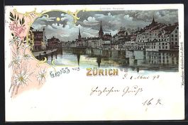 Lithographie Zürich, die Stadt, 1898