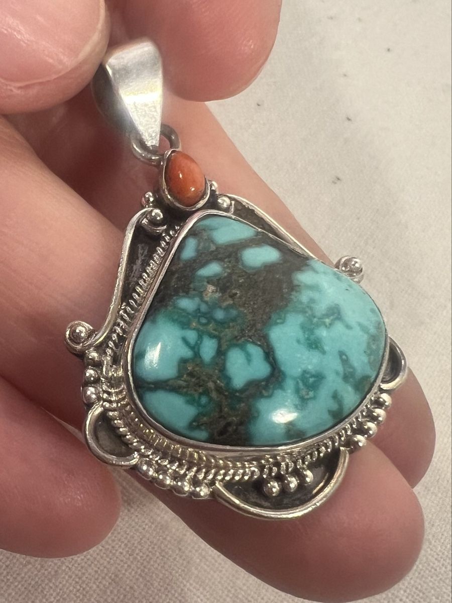 Ciondoli: Splendide pendentif ethnique en argent 925, turquoise corail – Usato da Genève venduto da DELIRBEADS 3