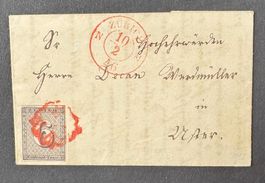 FALTBRIEF SCHWEIZ KANTON ZÜRICH 1843 MIT ATTEST