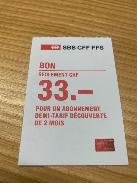 CFF demi-tarif 2 mois 33.- / SBB gutschein | Kaufen auf Ricardo