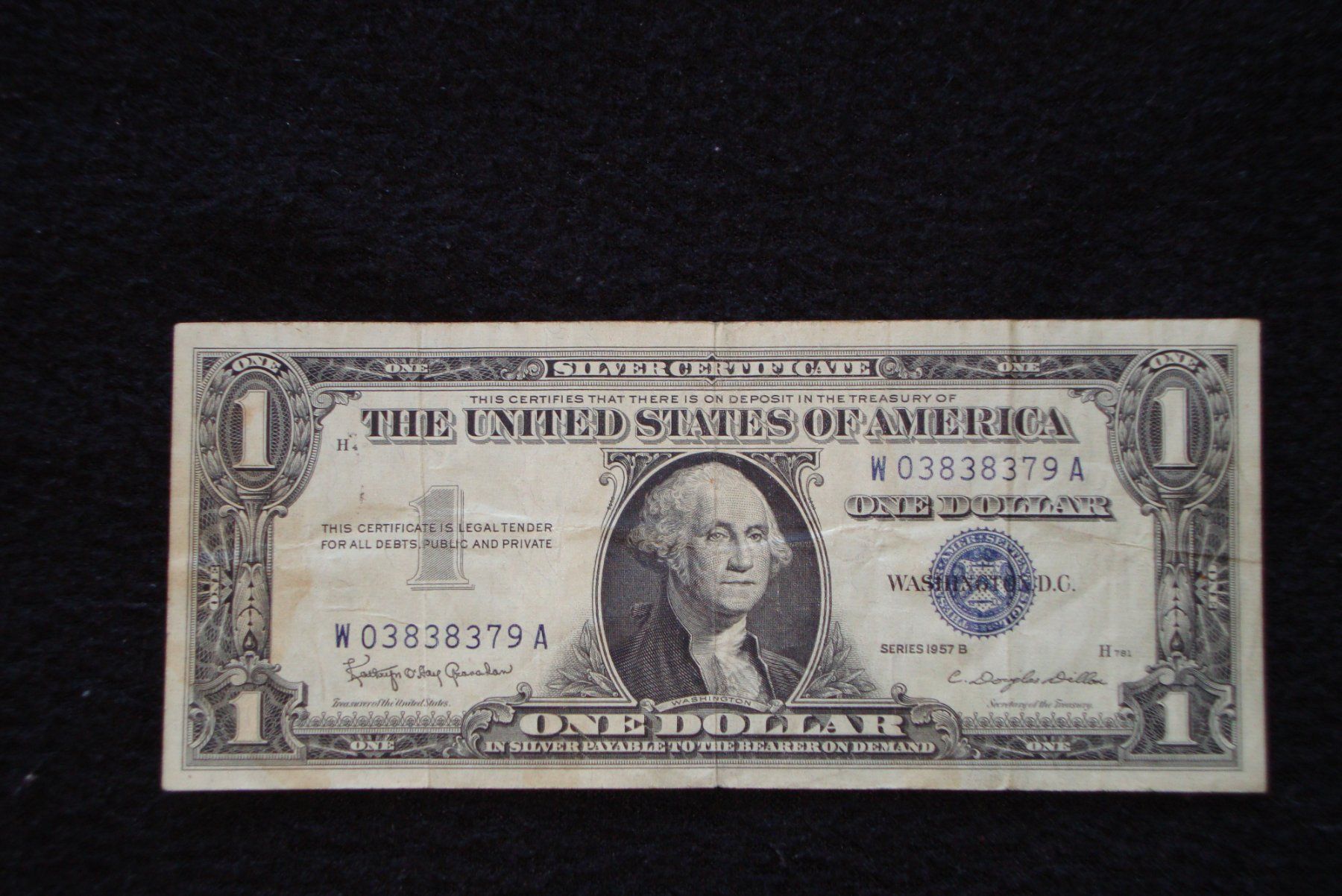 Banconote: 1US$ - Silver Certificate 1957 - W03838379A – Usato da Unterbäch VS venduto da diquq