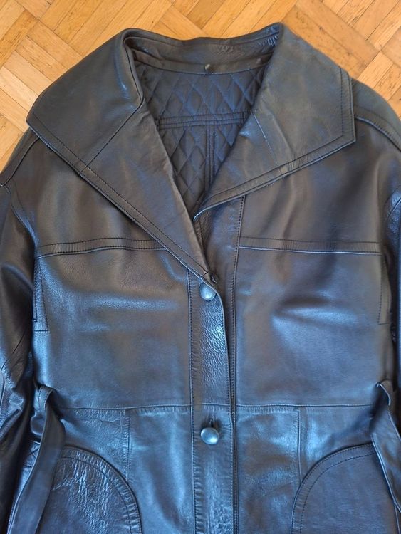 Manteau en cuir vintage noir – style luxe – T. S / petit M (Gebraucht ...