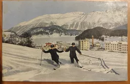 Wintersport in St. Moritz, Doppel Telemark Schwung um 1910