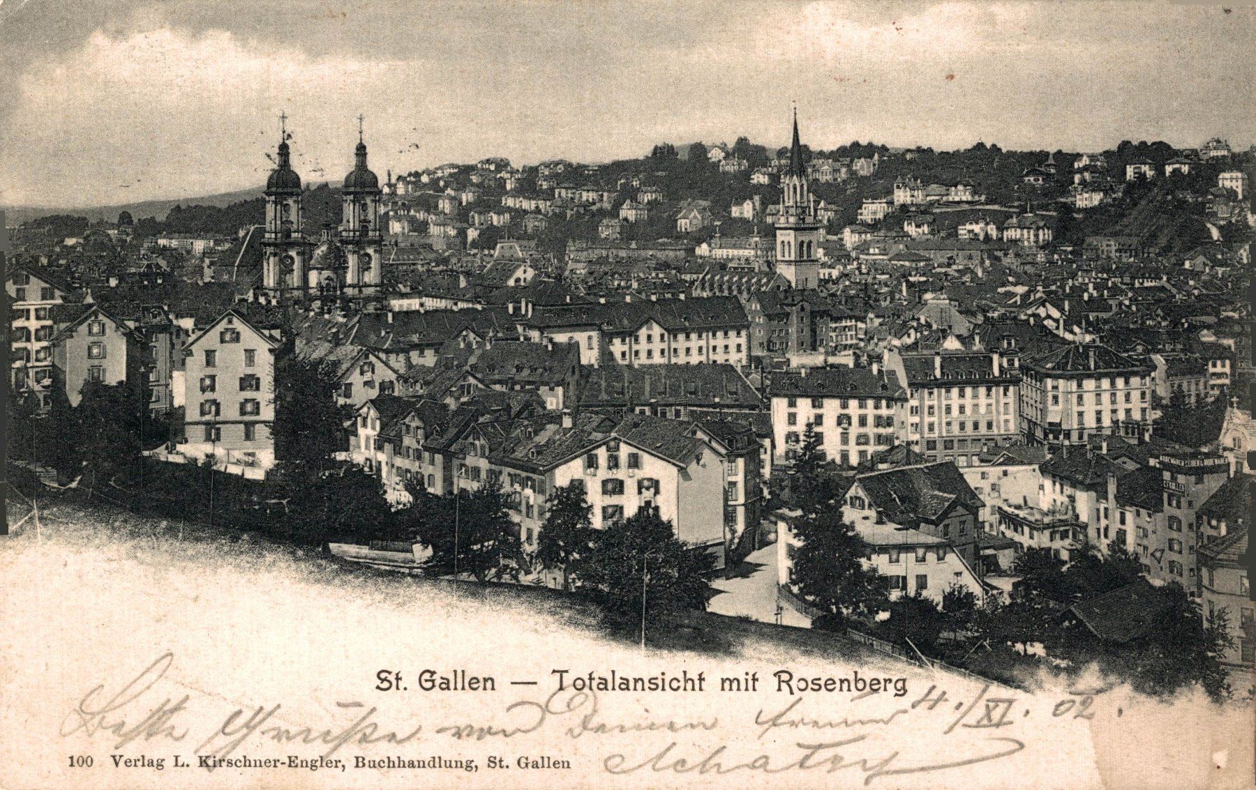 Cartoline postali: St. Gallen - Totalansicht mit Rosenberg – Usato da Bronschhofen venduto da Astore