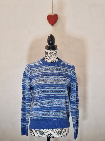 Brora Pullover Kaschmir blau gemustert 36-38 neuwertig!