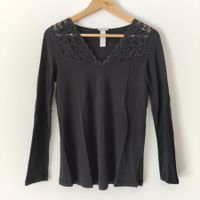 HANRO Spitzen Pullover Pulli Bluse Shirt Baumwolle black XS