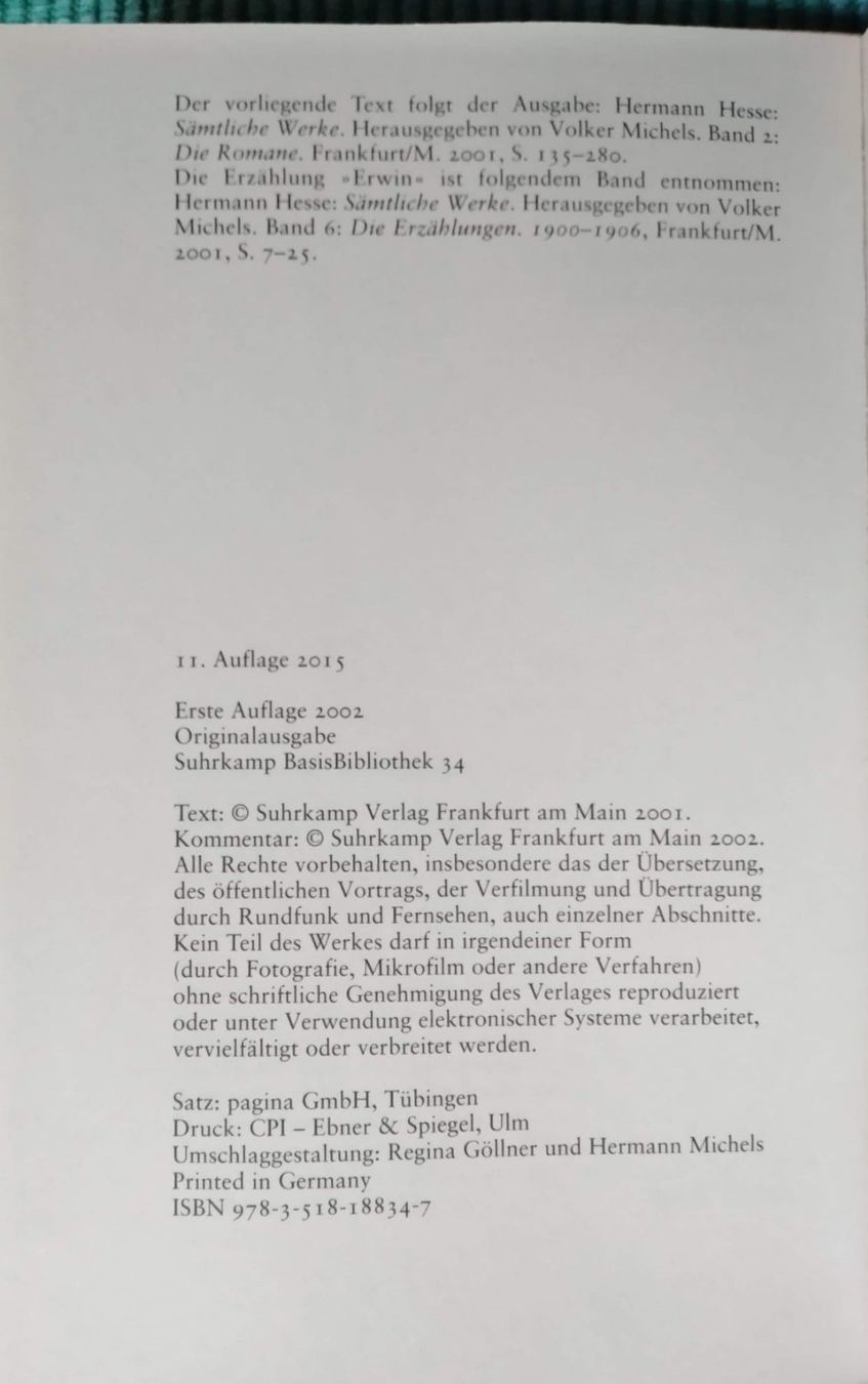 Libri: Hermann Hesse : Unterm Rad - Suhrkamp BasisBibliothek – Usato da Zürich venduto da Flitzi2005 3