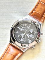Chronograph Swatch Uhr Metallgehäuse Lederband gebraucht