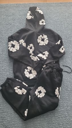 Tracksuit Set - Black with White Floral Design
