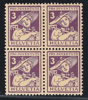 Pro Juventute 1916 4er-Block ⊞ ungebr. * Nr. J4 Kat. 40.-