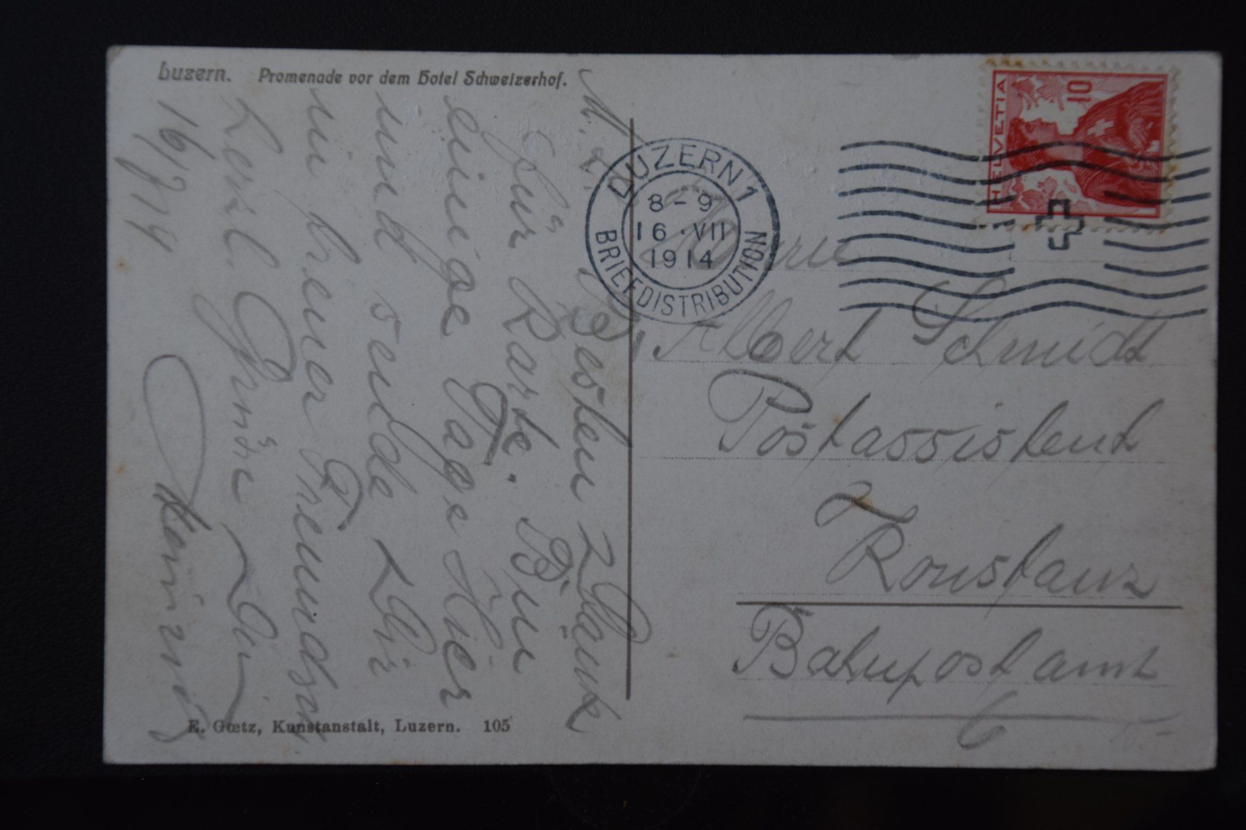 Cartoline postali: AK Luzern, Hotel Schweizerhof 1914 – Usato da Luzern venduto da CH2018 1