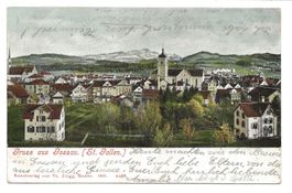Gruss aus Gossau (SG) Dorfpartie mit Kirche - Säntis - 1905