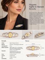 Antik Art Déco Brosche 4.67ct GelbenSaphir Diamanten Perlen