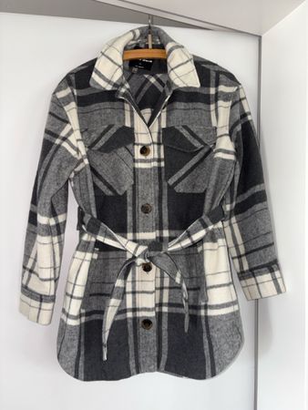 Karo Hemdjacke grau weiss mit Gürtel