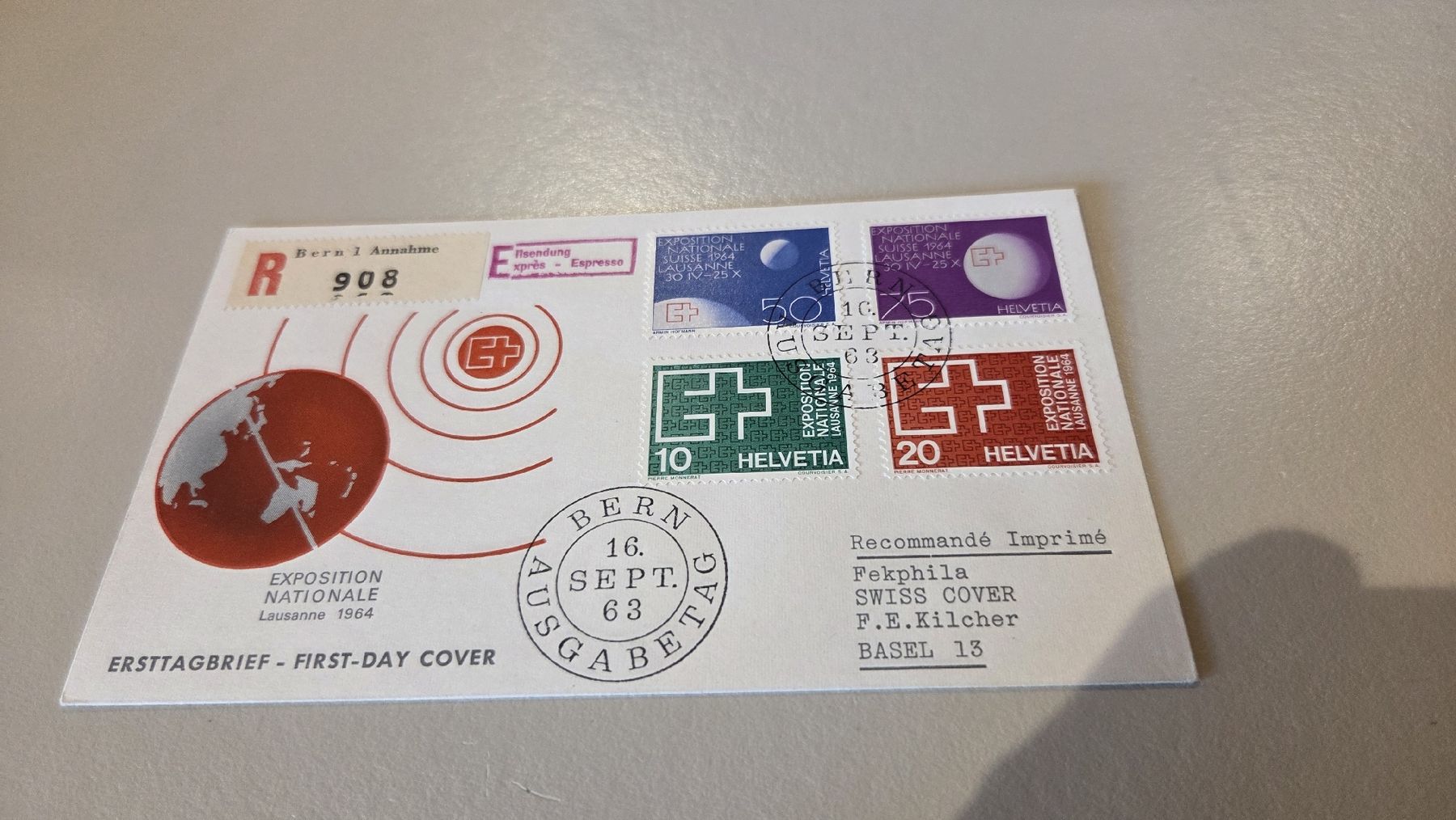 Tutti i francobolli: 1963 Illust. Kuvert EXPO – Usato da Arni AG venduto da Moth68