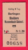 KARTON BILLETT, BERLINGEN - MANNENBACH-SALENST., 2.KLASSE